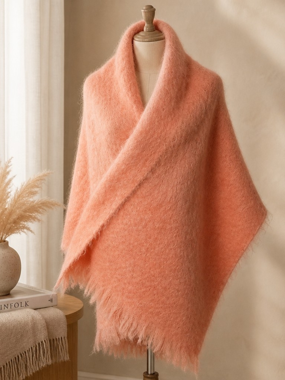 Vintage Pink Huge Mohair Blanket Scarf